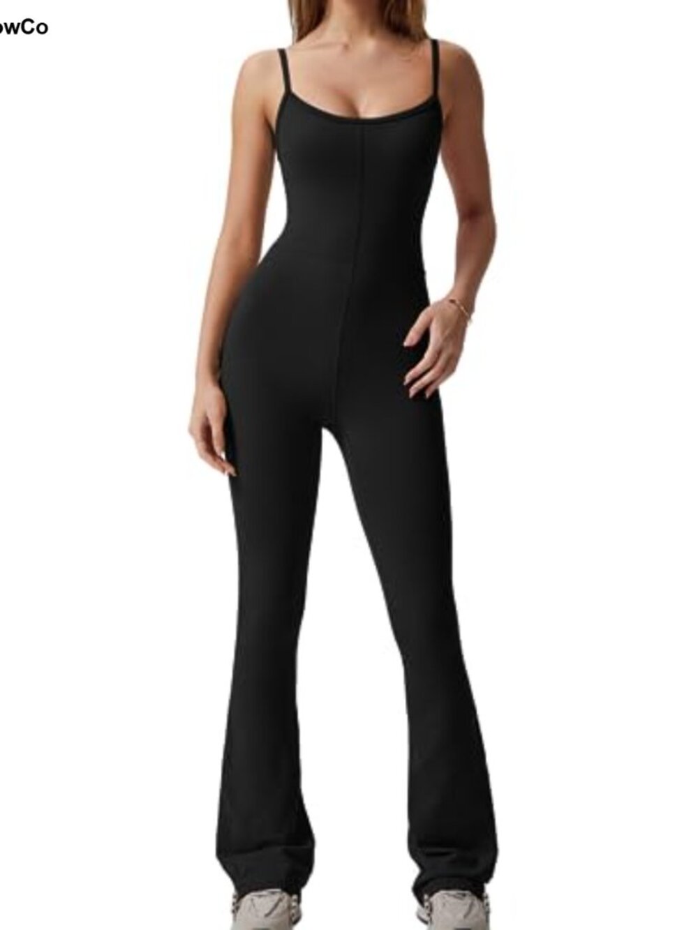 Flare Jumpsuit Spaghetti Strap Scoop Neck Bodycon Full Length Wide Leg